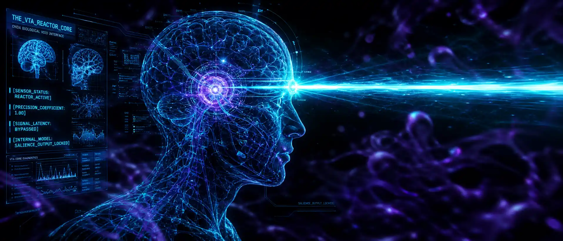 Ventral Tegmental Core reactor visual: dopamine telemetry, mesolimbic circuit, motivational salience and prediction error inside the ONDA biological void interface.
