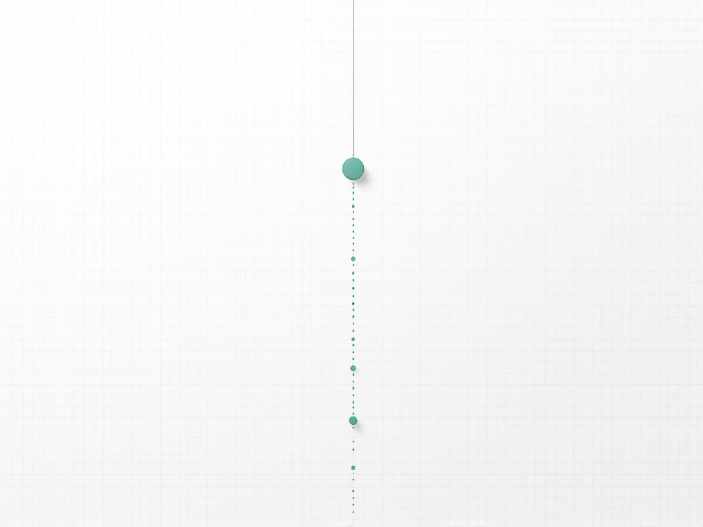 A single line descending from the top to a teal node and continuing below as a trail of small dots of different sizes — one nerve carrying many small signals along its path.