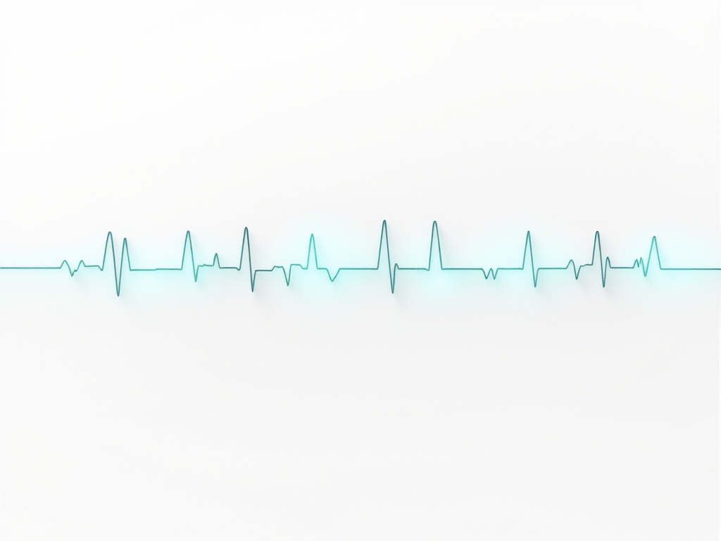 A thin teal heart-rhythm trace on a white background, with the spacing between beats varying slightly — a visual of beat-to-beat heart rate variability.